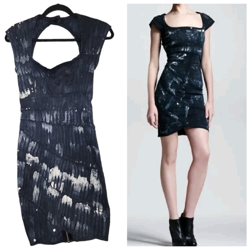 Kelly‎ Wearstler Spirula Batik Cutout-Back Dress. Blue paint strokes.  Size 2